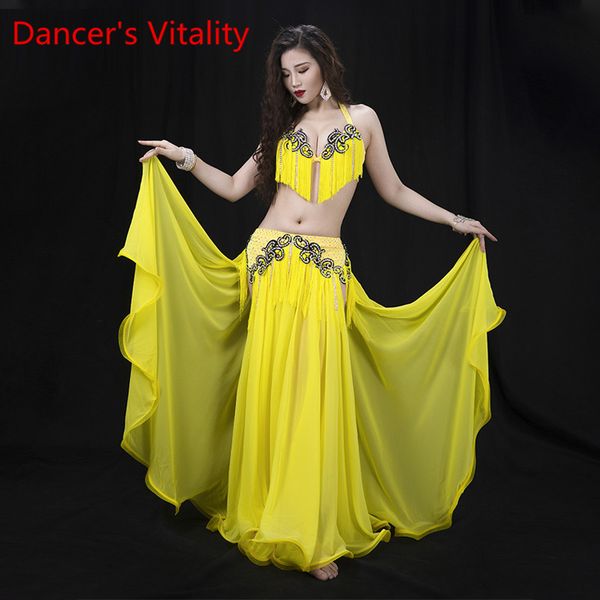 

new belly dance performance suit, dynamic tassel oriental dance professional competition, high swing skirt suit women set, Black;red