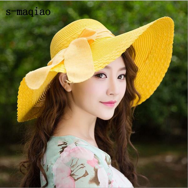 

summer hat women big brim straw hat sun floppy wide brim hats 2020 new bowknot folding beach cap gorros mujer verano, Blue;gray