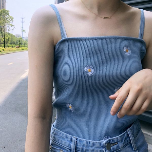 

го го трикотажного лифчика женщин внутреннее основание summer top coat daisy верхней одежды без рукавов верхней вышитые морщин цветок, Camo