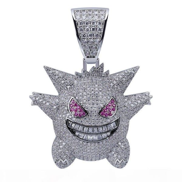 

full rhinestone gengar pendant necklace designer hip hop jewelry bling bling ice out necklace with 24 inch chain for men gift, Silver