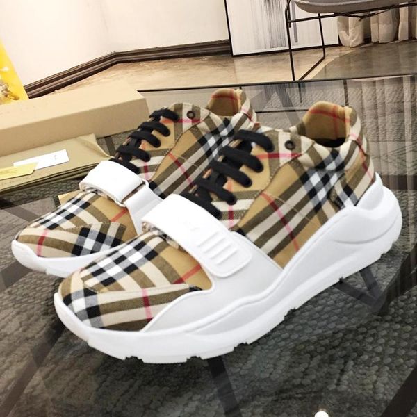 

men shoes fashion vintage check cotton suede ,neoprene and leather sneakers luxury chaussures pour hommes mens shoes sports low fashion