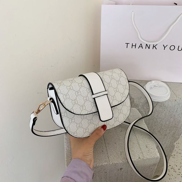 

fashion brand fashion shoulder saddle saddle semi-round women's bag female 2020 new style simple western style shoulder messenger bag, White