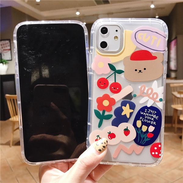 

2020 new cartoon bear phone case for apple iphone 11 pro x xs max xr soft tpu back cover for iphone 7 8 plus 7plus cute lovely clear case