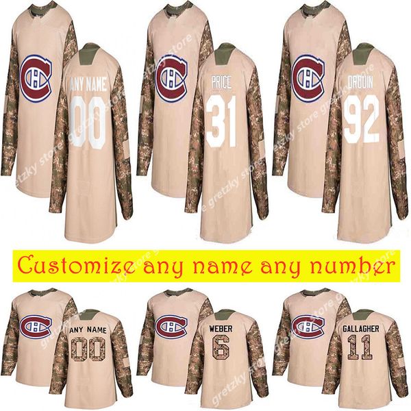

camo veterans day practice montreal canadiens jerseys 31 carey price 13 max domi gallagher weber customize any name any number hockey jersey, Black;red