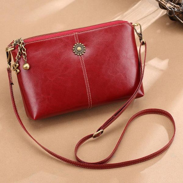 

red leather bag ladies fashion clutch bag double-layer large-capacity leather classic retro one-shoulder diagonal ladies bag 001