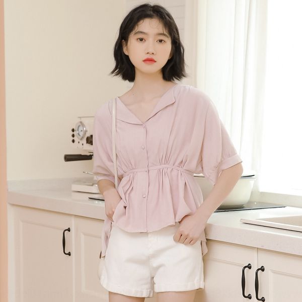 

mwa28 2020 top рубашка лето нового дизайна чувство ниша v-образный вырез очень фея топ женской корейского стиль талия slimming западного сти, White