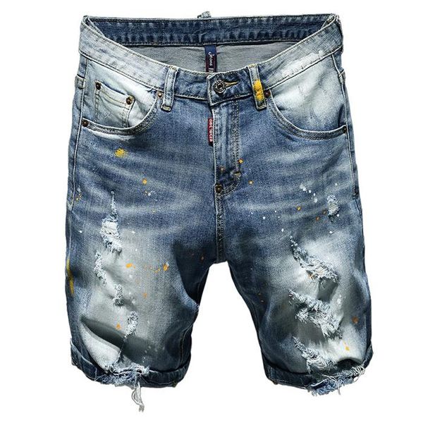 

mens designe jeans short distressed motorcycle biker rock revival mens baggy jeans fashion ripped hole pants short, Blue