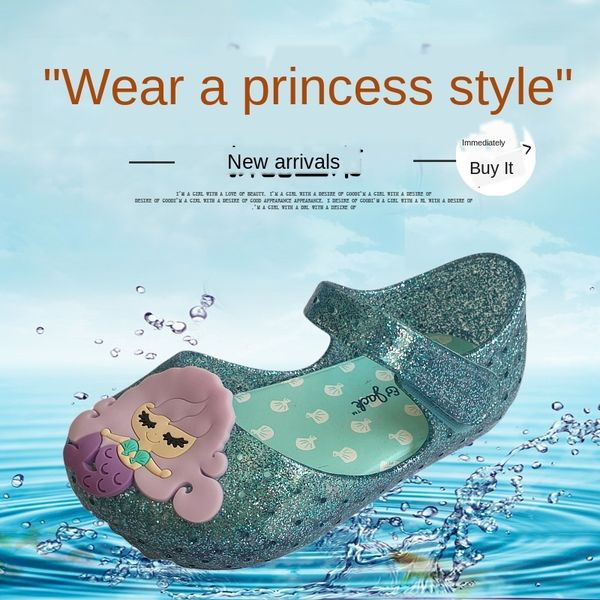 

kuq7v sandals children's children's plastic princess shoes season new round head cartoon mermaid drop plastic soft bottom doudou p, Black;red