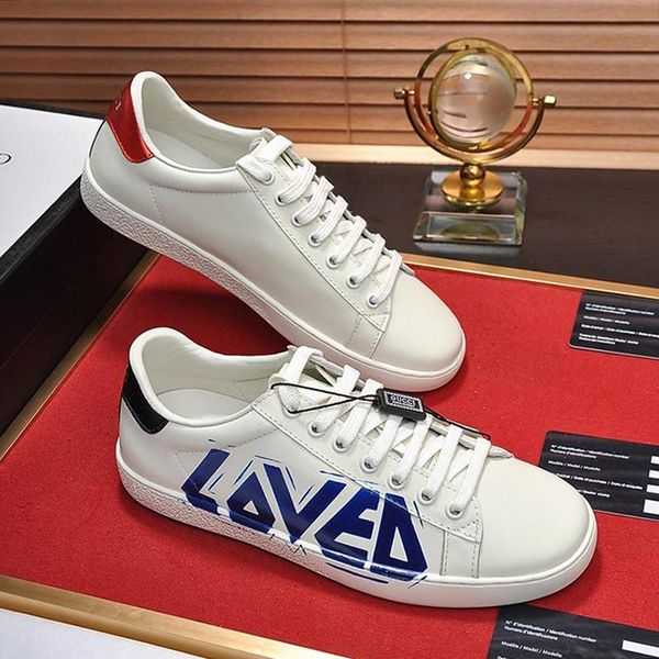 

men 's ace sneaker with loved print mens shoes vintage design leather type comfortable shoes lace -up low sports men shoes scarpe, Black