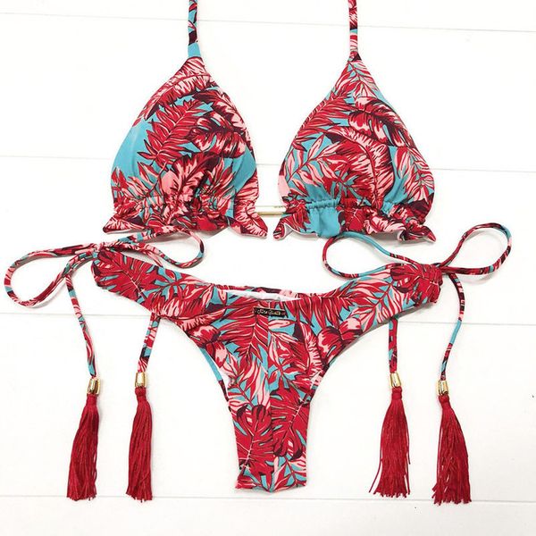 

printed bikini swimwear women bikini flowers bandage swimsuit low waist polyester biquini push up swimwear bikinis 2020 mujer ali128, White;black