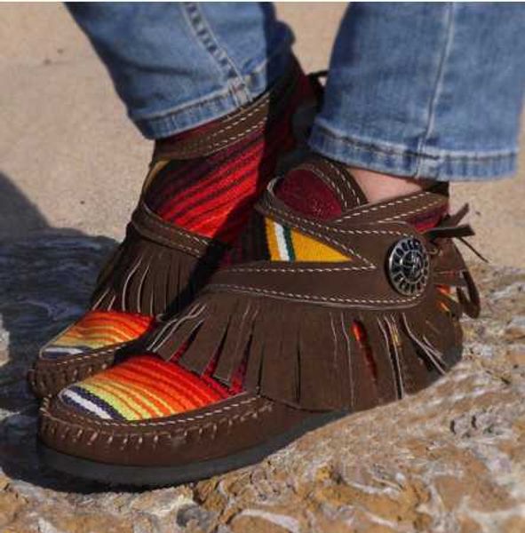 

women tassel stripe ankle boots 2020 women's sewing warm woman flats female shoe ladies casual hook loops footwear plus size 43, Black