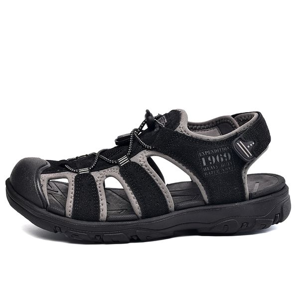 

de sandals-men homme uomo sandalet para zandalias couro sandalias for man masculina transpirables masculino sandal rasteira v, Black