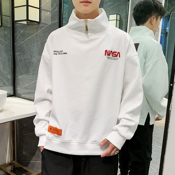 

3evji autumn ins internet hoodie celebrity super cec hoodie men's fashion brand lazy style high collar plus velvet autumn clothes fashi, Black