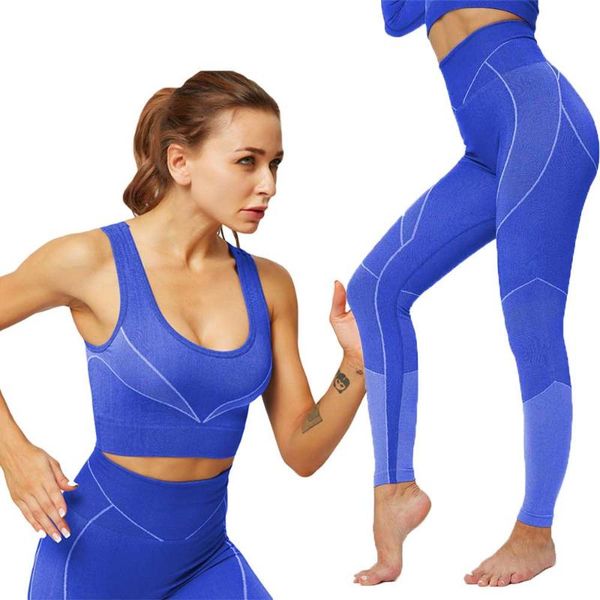 

running sets women yoga bra+pants sport suit for female fitness workout clothing gym sports girls slim leggings + vest 607, Black;blue