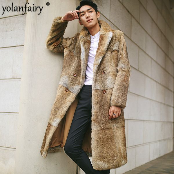 

men's fur coat long winter jacket men natural fur coat warm overcoat real jacket fashion luxury coats 1612 kj3331, Black