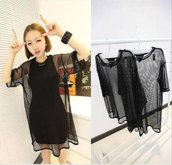 

women through sheer mesh short sleeve tee t shirt oversize drop shipping good quality, White