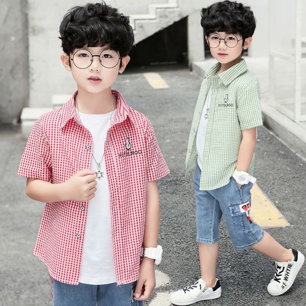 

2019 clothing casual boys' new shirt small and medium-sized children's plaid shirt children's wear, White;black