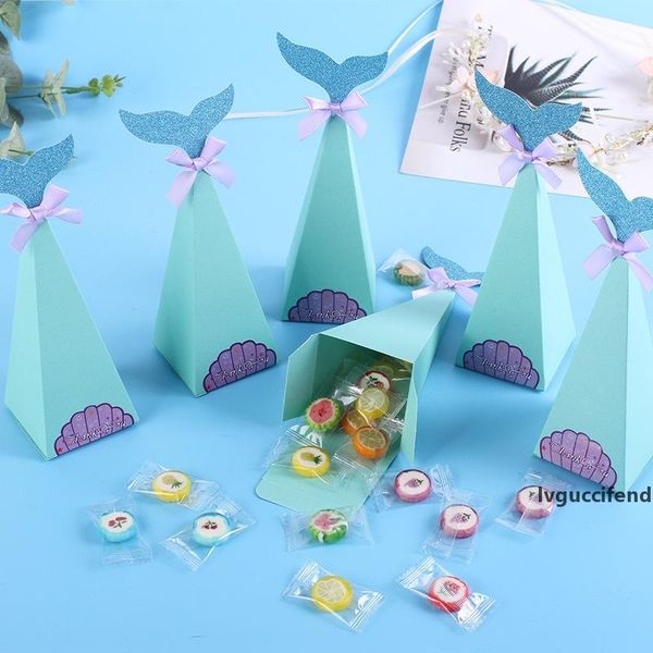 

new mermaid party favors boxes with thank you stickers baby shower peacock tail wedding sweets wrapper container