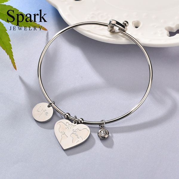 

spark stainless steel inifinity heart map pendant bangles cubic zirconia cartoon bracelets for women girls birthday party gift, Black