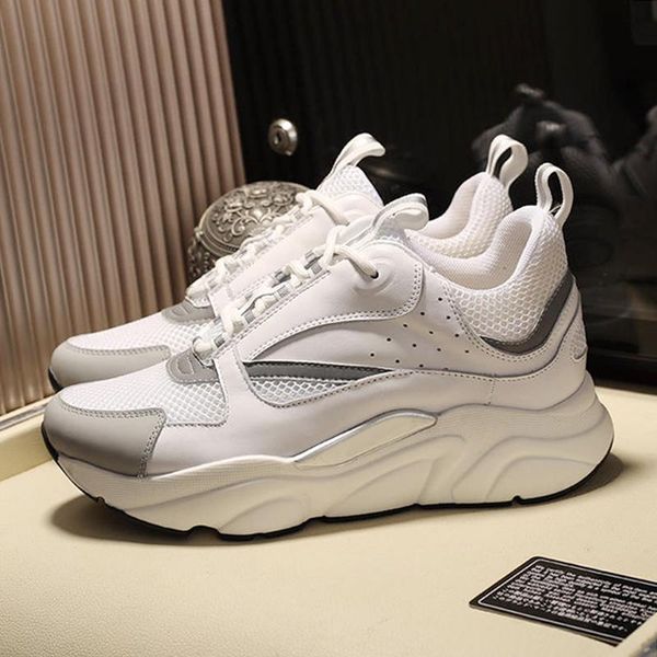 

men shoes zapatos de hombre b22 sneaker in white technical knit white and silver -tone calfskin outdoor walking sports lace -up casual shoes, Black