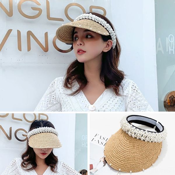 

pearl red korean ins women's net tide straw pearl straw beach holiday sun hat no sun hat, Blue;gray