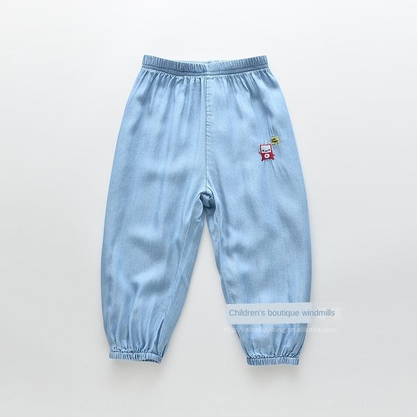 

moley 0424-32 2020 new cartoon boy elastic waist tencel denim capri pants 0424-32 2020 new cartoon boy elastic waist embroidery embroidery t, Blue