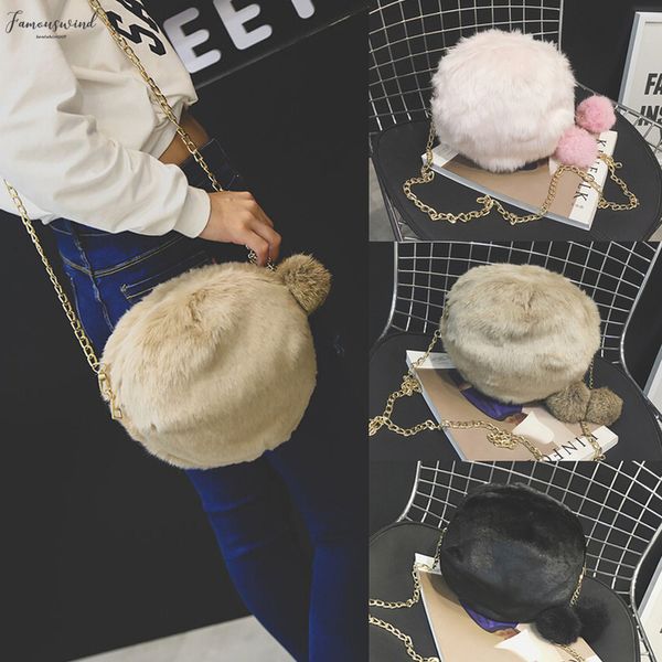 

fashion women sweet shoulder bag single metal strap mini handbag soft faux fur crossbody messenger bag