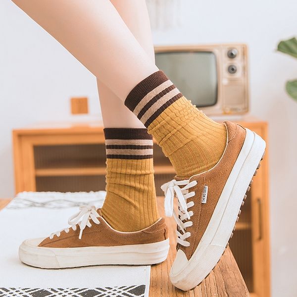 

yihyx c spring and autumn new product classic medium medium socks children's clothing stockings straight plate two-bar pile socksstyle, Pink;yellow