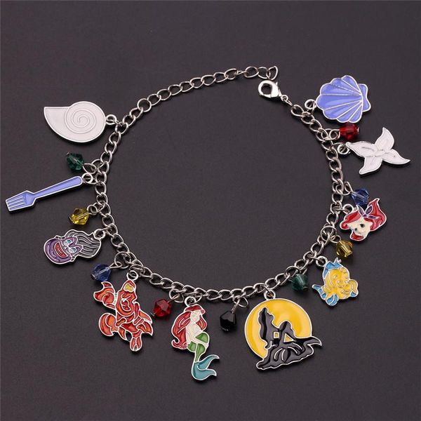 

the little mermaid charm bracelet for women conch crab coral enamel badge crystal beads bracelet femme chain pulseras mujer, Golden;silver