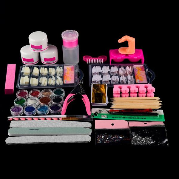

professional 22pc acrylic nail art tips powder liquid brush glitter clipper primer file nail art tips tool brush tools set kit