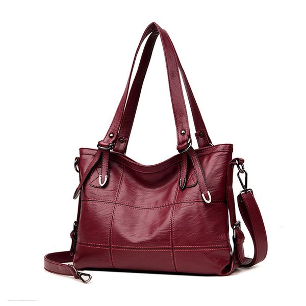 

women pu leather handbag stitching big capacity shoulder bag soft tote for shopping 35x26x11.5cm