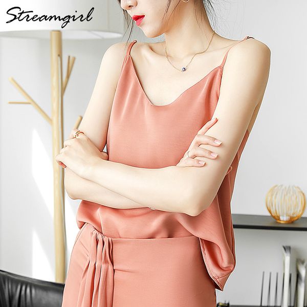 

streamgirl basic cami for women summer 2020 fashion blouse blue sleeveless women summer v neck cami tank woman, White