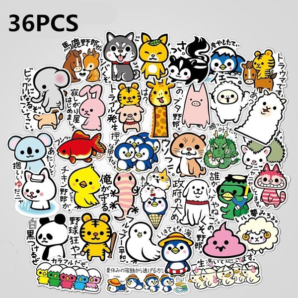 Slogan dos desenhos animados Pacote de etiquetas animal 36pcs Cutensil japonês vinil decalques do carro Laptop Etiquetas de bagagem Notebook Garrafa Decalques Atacado