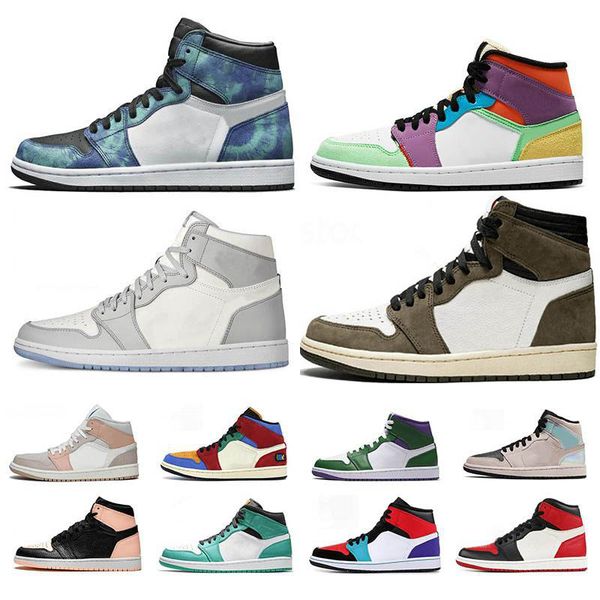 

new 1 1s men women basketball shoes high og royal toe multi colo tie dye mid milan se blue the great obsidian sports sneakers