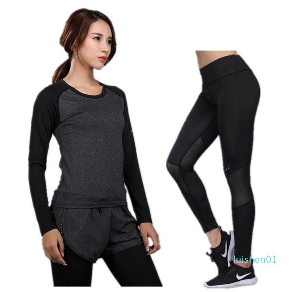 

oln women yoga set fitness slim fit blue full shirt+pants yoga clothing running tight workout leggings sport suit l01, White;red