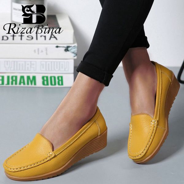 

rizabina women real leather wedges shoes fashion flats shoes spring new daily office loafers size 35-41, Black
