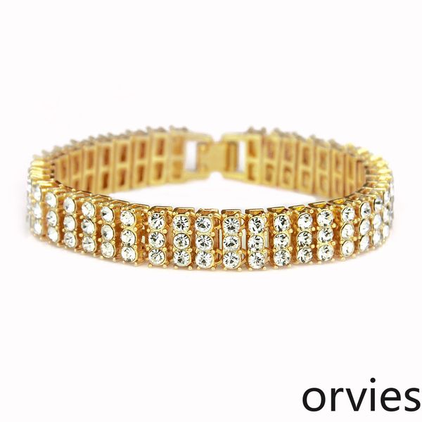 

2020 hip hop men's 3-row diamond bracelet in europe and america, Black