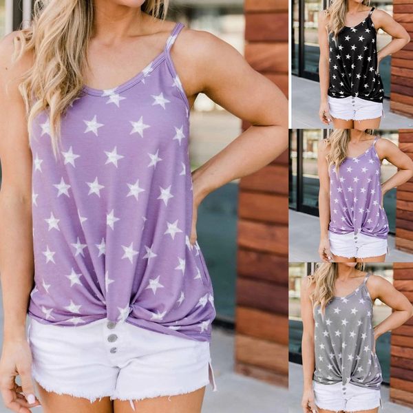 

2020 popular kink t-shirt female round collar printed five-pointed star sling sling jacket coat female, Camo