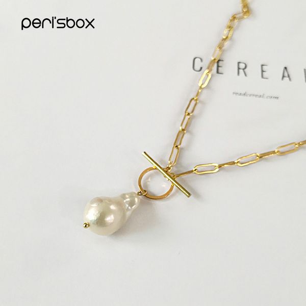 

peri'sbox gold toggle clasp boho necklace small baroque pearl necklace genuine freshwater pearl necklaces for women unique 2020, Silver
