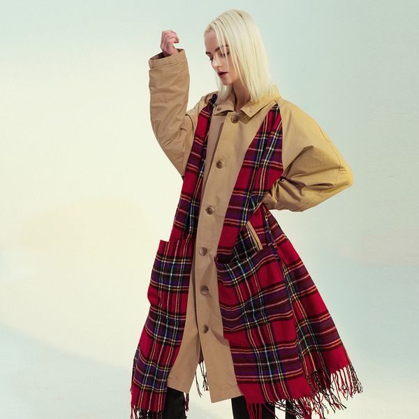 

20a / w плед рубчик кисточкой сшивание двусторонняя 1270 20a / w плед рубчик кисточкой сшивание двусторонняя ветровка ветровка пальто пальто, Tan;black