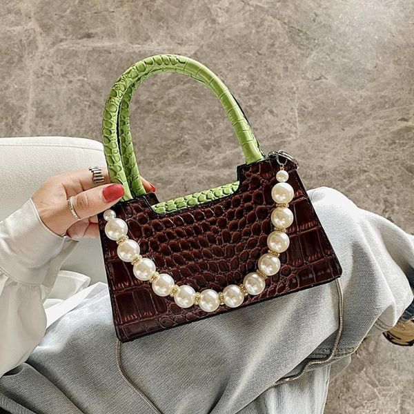 

fashion beaded women handbags belt design small pu leather bags for women stone pattern solid color shoulder bags