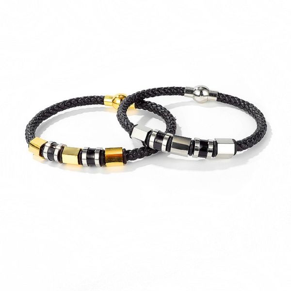 

fashion luxury leather bangles bracelets for men charm simple male bangles bracelets gold color magnetic buckle jewelry, Black