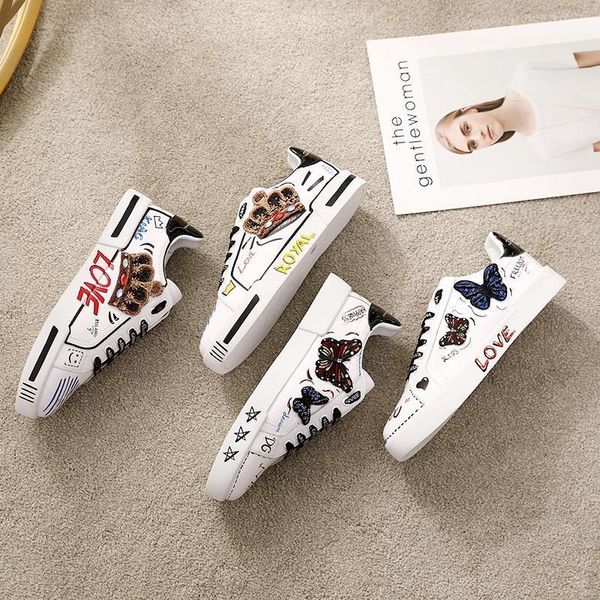 

2020h new trend leather party casual shoes outdoor men and women sports shoes fashion graffiti wild couple shoes, size 35-451, Black