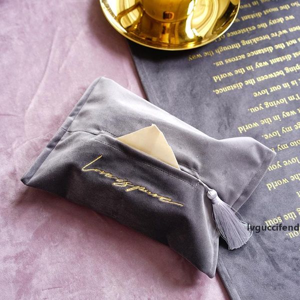 

simple tassel high-grade gold line storage removable roll paper solid paper towel bag embroidery tissue box