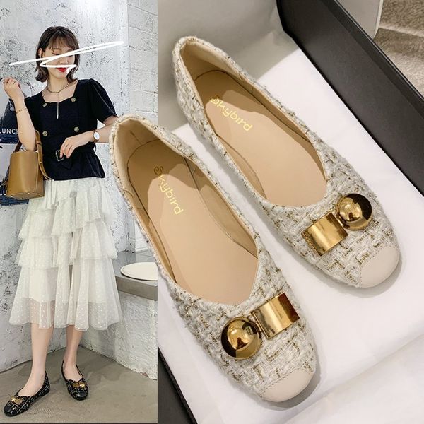 

2020 spring autumn women flats plaid slip on shoes for ladies boat shoes metal loafers knitting shallow shoe zapatos mujer 8235c, Black