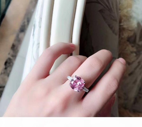 

s925 pure silver paris design women ring with pink diamond decorate stamp charm in 6-8# us size women jewelry gift ps6470, Slivery;golden