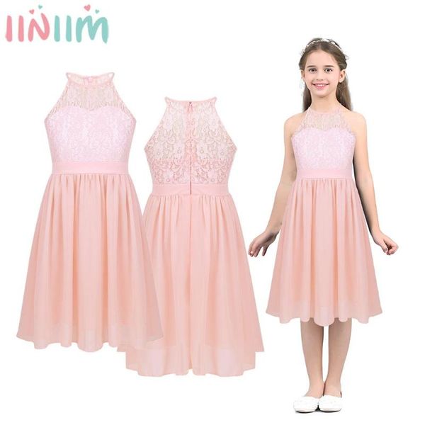 

girl's dresses iiniim kids girls wedding vestidos dress lace chiffon halter neck flower princess formal communion prom clothing, Red;yellow