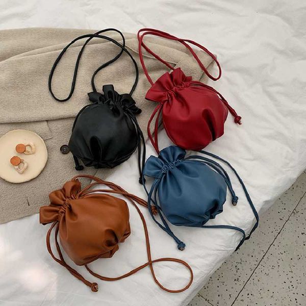 

vintage pu leather crossbody bags for women 2020 shoulder bag fashion handbags and purses mini drawstring bucket bag