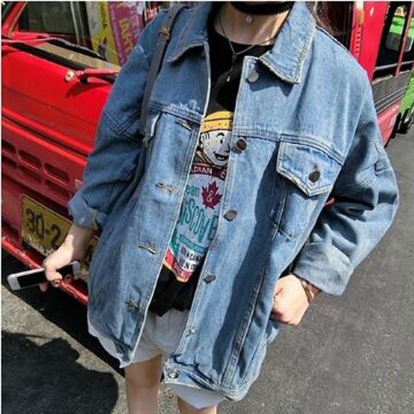 

solid jeans jacket for women loose casual blue women female outwear denim feminine chaqueta mujer plus size coat autumn 2020 new, Black;brown