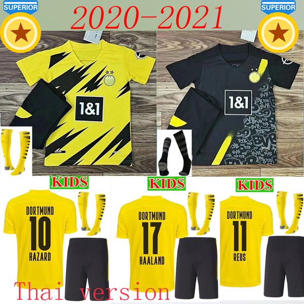 

2020 2021 молодёжной reus джерси borussia 20 21 dortmund дома вдали kits рубашка детей футбол пако алькасер sancho витсель хуммельс опасност, Black;yellow